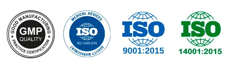 Zertifizierungen: GMP Quality, ISO 13485:2016, ISO 9001:2015, ISO 14001:2015